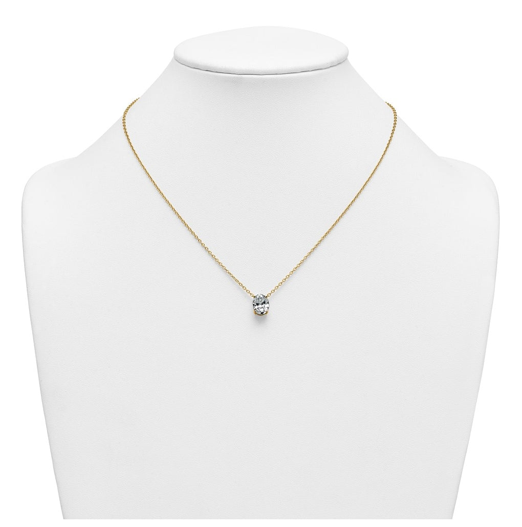 14K Yellow Or White Gold Lab Grown Diamond VS+ F+ Oval Complete 18 inch Four Prong Pendant Necklace