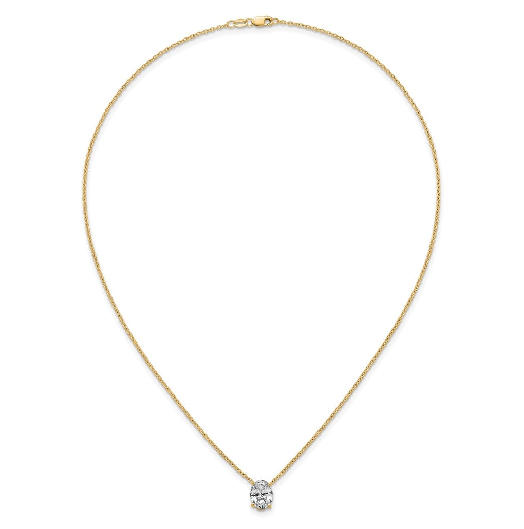 14K Yellow Or White Gold Certified Lab Grown Diamond VS+ F+ Oval Complete Four Prong 18 inch Pendant Necklace
