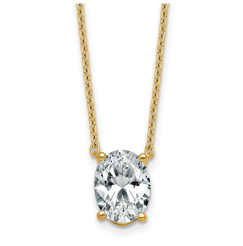 14K Yellow Or White Gold Certified Lab Grown Diamond VS+ F+ Oval Complete Four Prong 18 inch Pendant Necklace