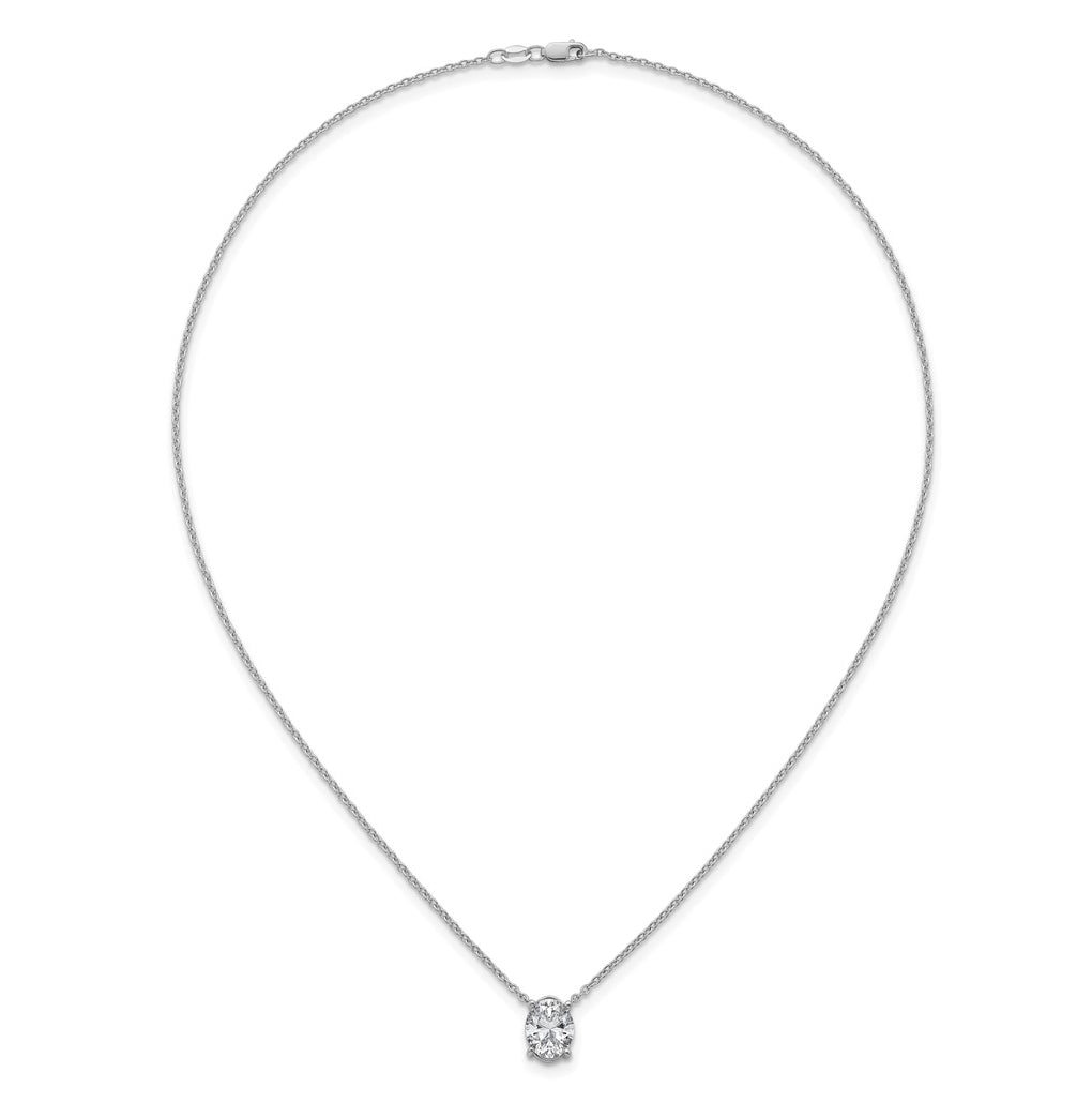 14K Yellow Or White Gold Certified Lab Grown Diamond VS+ F+ Oval Complete Four Prong 18 inch Pendant Necklace
