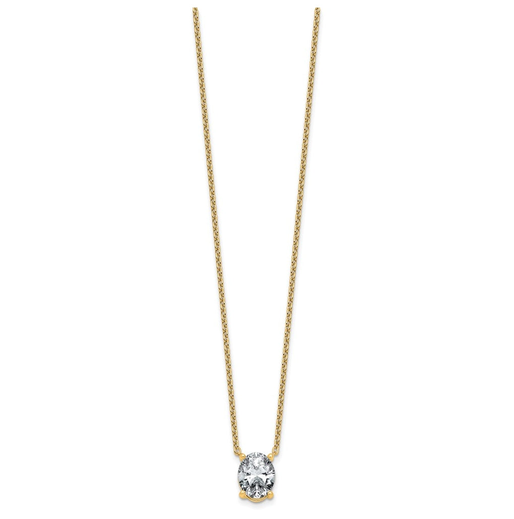 14K Yellow Or White Gold Certified Lab Grown Diamond VS+ F+ Oval Complete Four Prong 18 inch Pendant Necklace