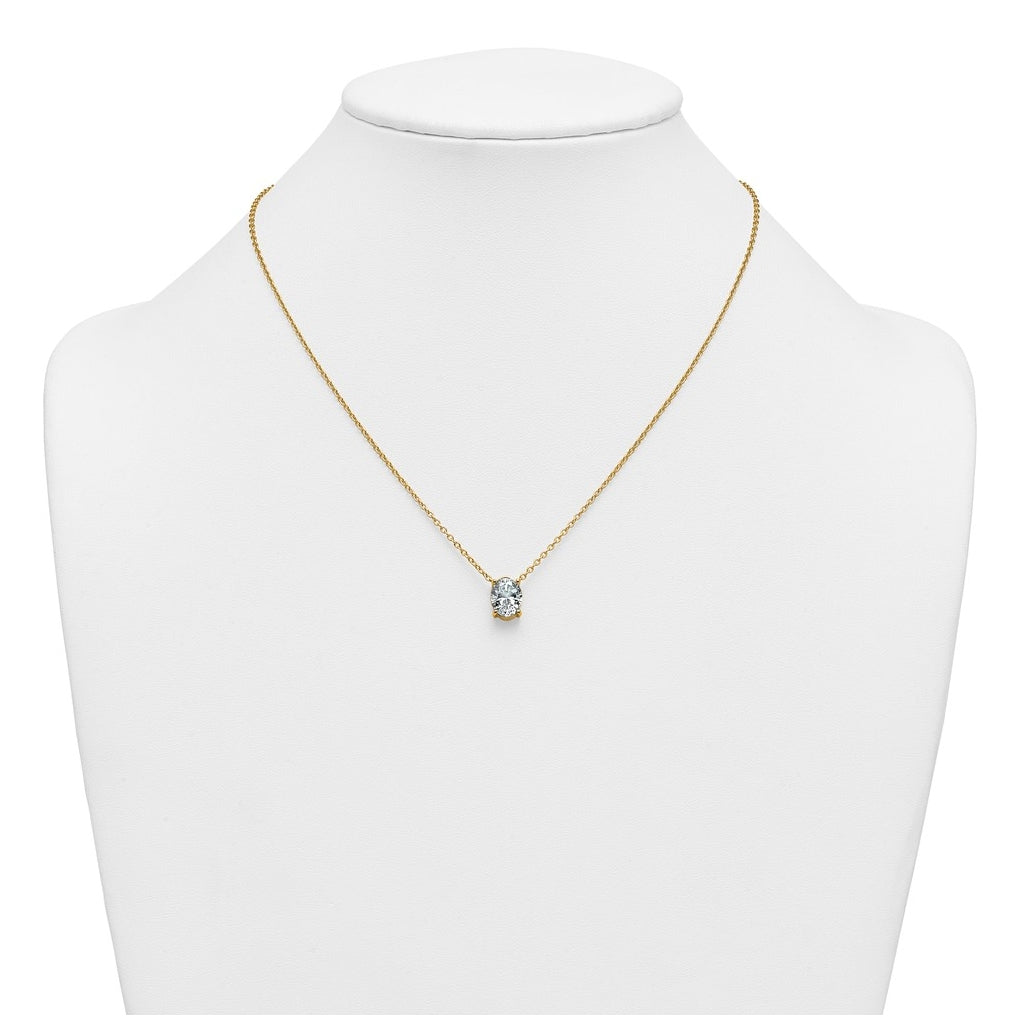 14K Yellow Or White Gold Certified Lab Grown Diamond VS+ F+ Oval Complete Four Prong 18 inch Pendant Necklace