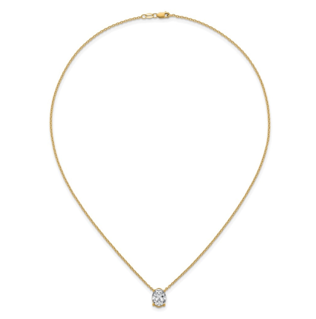 14K Yellow Or White Gold Lab Grown Diamond VS+ F+ Oval Complete 18 inch Four Prong Pendant Necklace