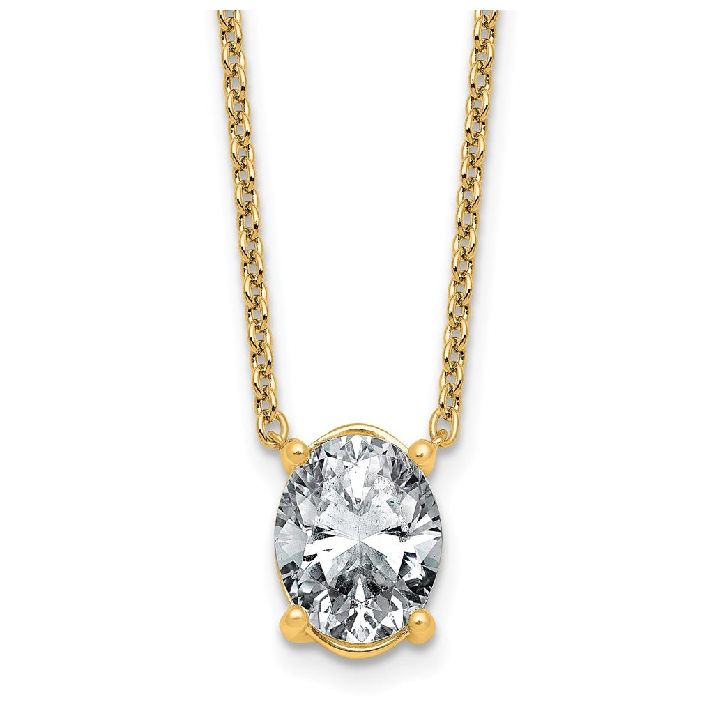 14K Yellow Or White Gold Lab Grown Diamond VS+ F+ Oval Complete 18 inch Four Prong Pendant Necklace