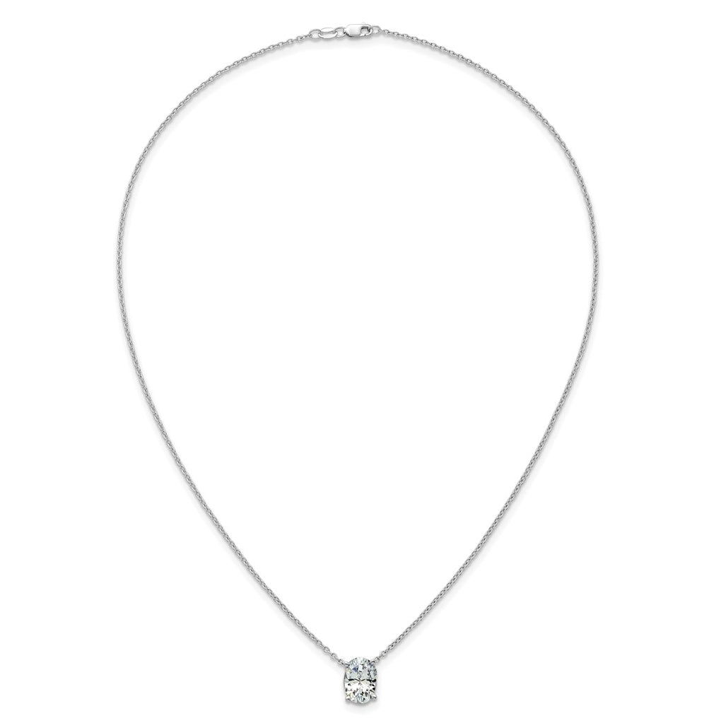 14K Yellow Or White Gold Certified Lab Grown Diamond VS+ F+ Oval Complete Four Prong 18 inch Pendant Necklace