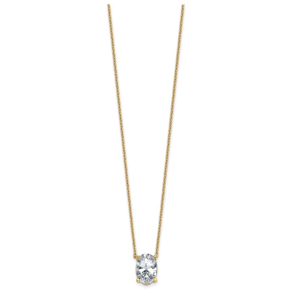 14K Yellow Or White Gold Lab Grown Diamond VS+ F+ Oval Complete 18 inch Four Prong Pendant Necklace