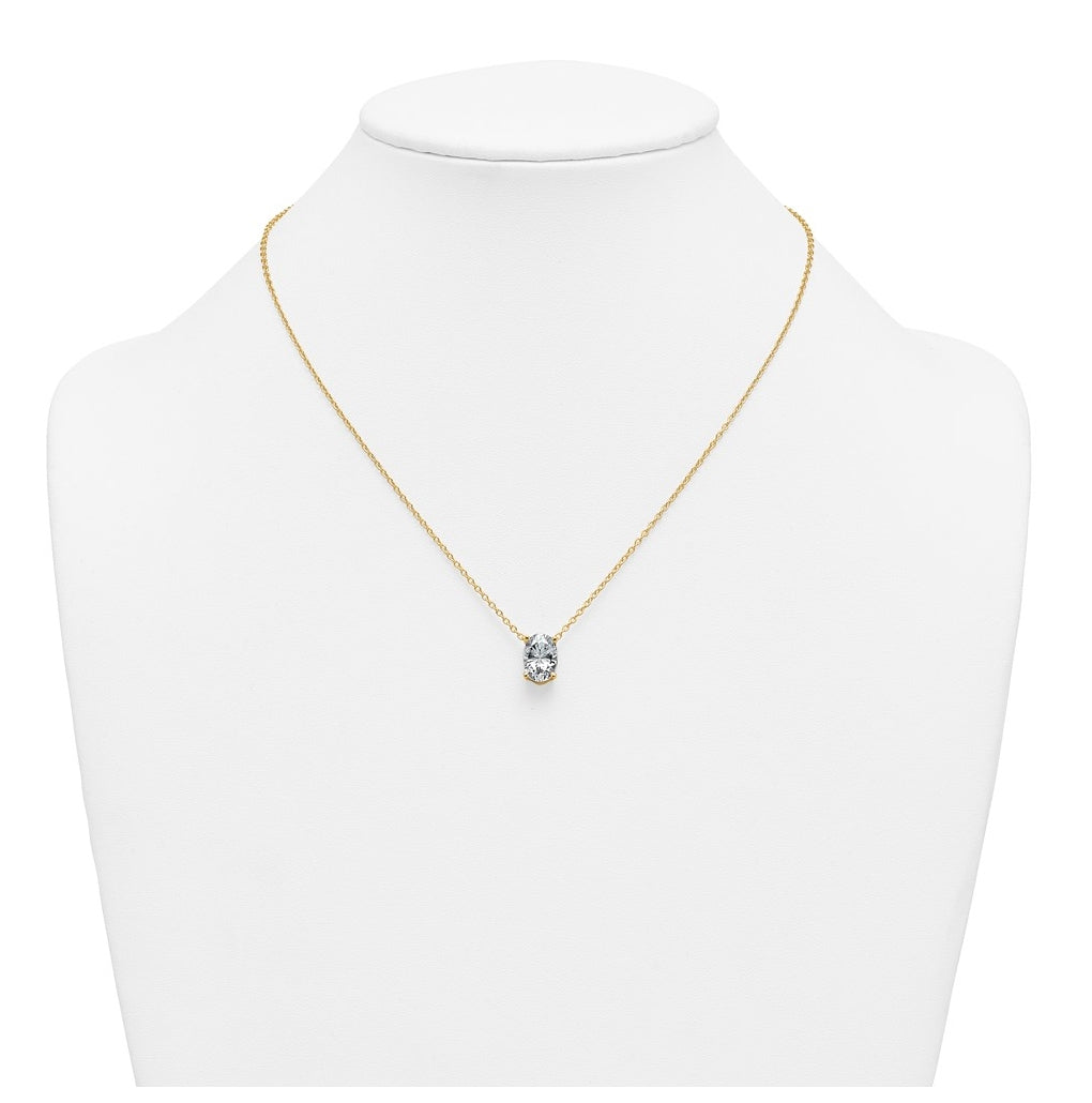 14K Yellow Or White Gold Certified Lab Grown Diamond VS+ F+ Oval Complete Four Prong 18 inch Pendant Necklace