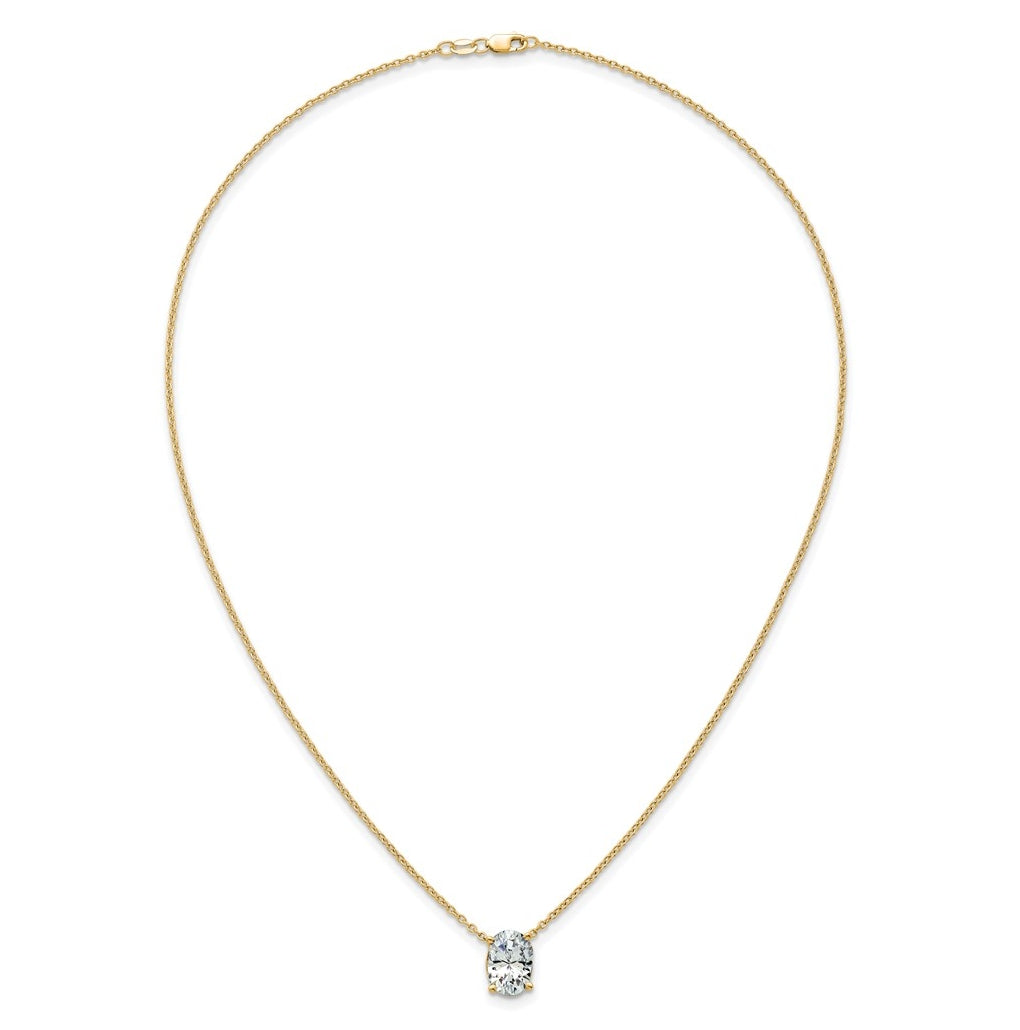 14K Yellow Or White Gold Certified Lab Grown Diamond VS+ F+ Oval Complete Four Prong 18 inch Pendant Necklace
