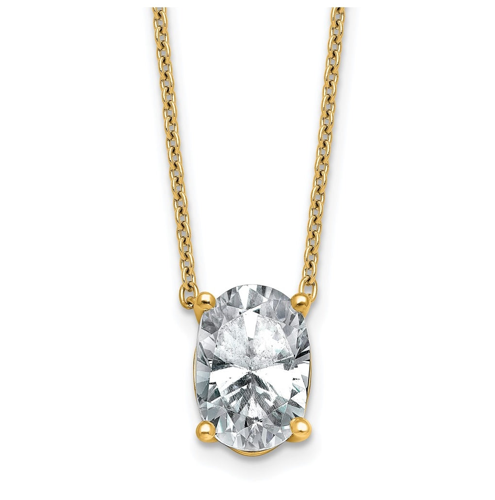 14K Yellow Or White Gold Certified Lab Grown Diamond VS+ F+ Oval Complete Four Prong 18 inch Pendant Necklace