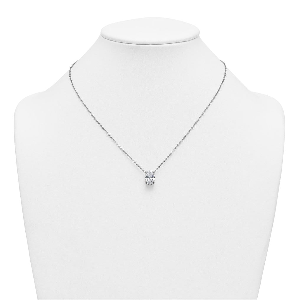 14K Yellow Or White Gold Certified Lab Grown Diamond VS+ F+ Oval Complete Four Prong 18 inch Pendant Necklace