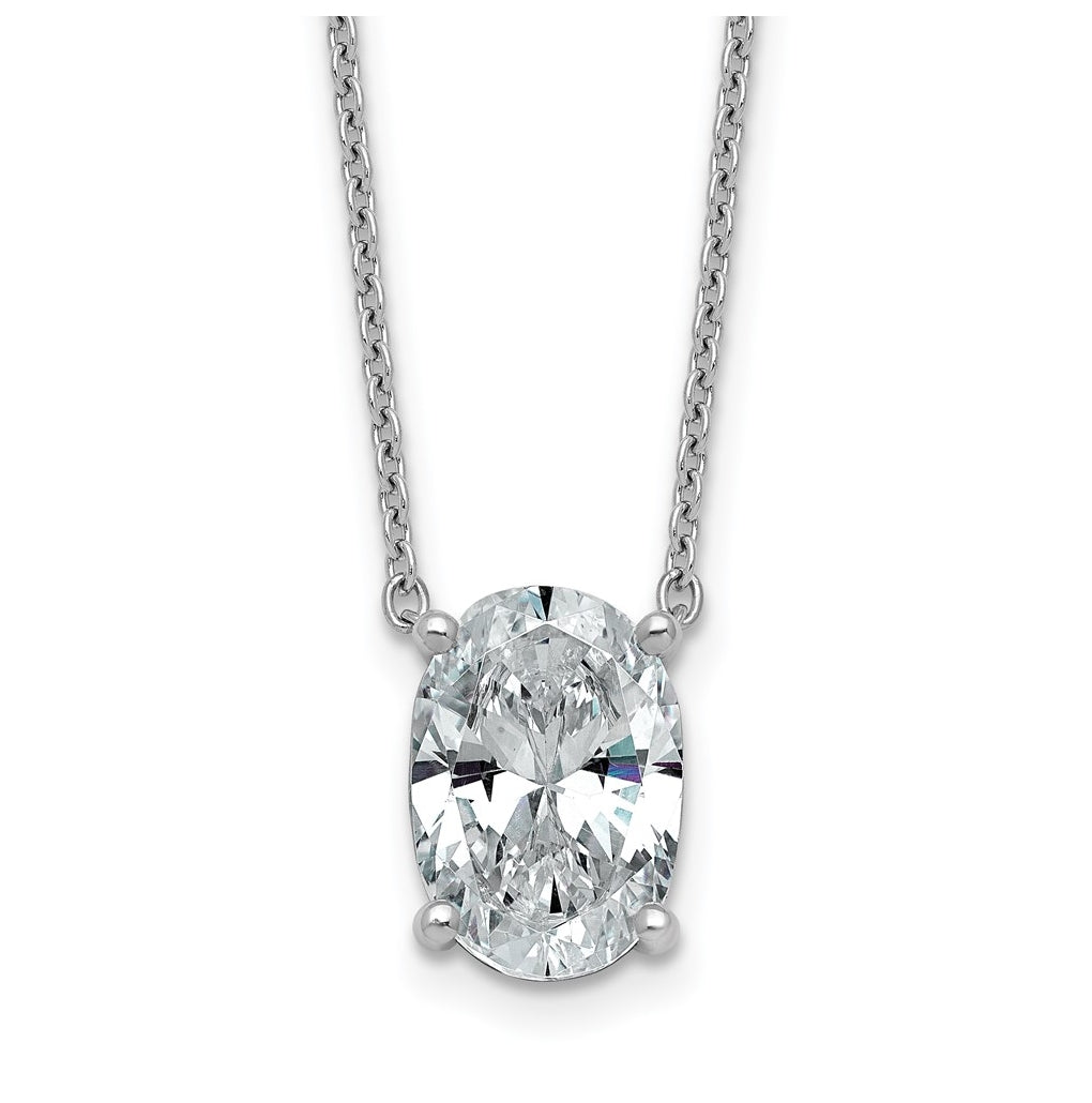 14K Yellow Or White Gold Certified Lab Grown Diamond VS+ F+ Oval Complete Four Prong 18 inch Pendant Necklace
