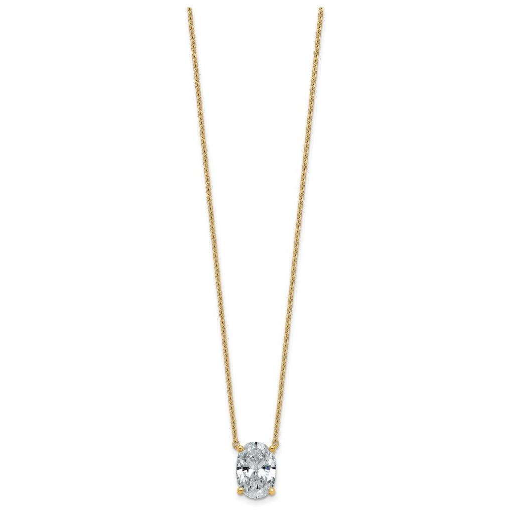 14K Yellow Or White Gold Lab Grown Diamond VS+ F+ Oval Complete 18 inch Four Prong Pendant Necklace