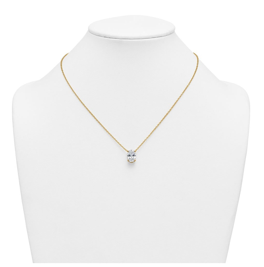 14K Yellow Or White Gold Lab Grown Diamond VS+ F+ Oval Complete 18 inch Four Prong Pendant Necklace