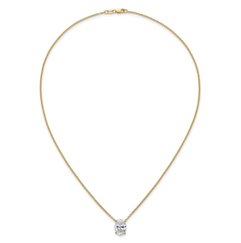 14K Yellow Or White Gold Certified Lab Grown Diamond VS+ F+ Oval Complete Four Prong 18 inch Pendant Necklace