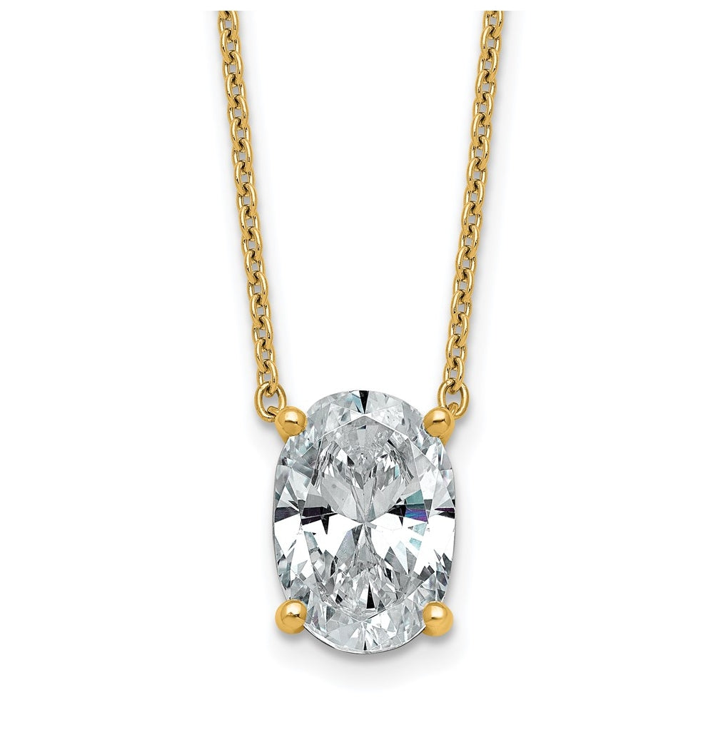 14K Yellow Or White Gold Lab Grown Diamond VS+ F+ Oval Complete 18 inch Four Prong Pendant Necklace
