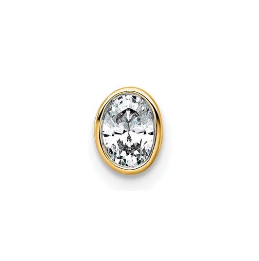 14K Yellow Or White Gold Lab Grown Diamond VS+ F+ Oval Complete Bezel Set Chain Slide Pendant