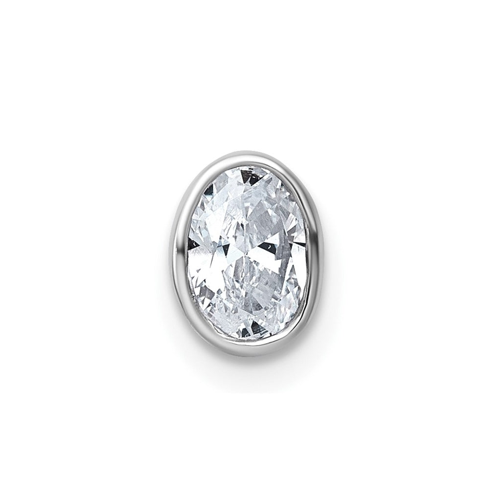 14K Yellow Or White Gold Lab Grown Diamond VS+ F+ Oval Complete Bezel Set Chain Slide Pendant