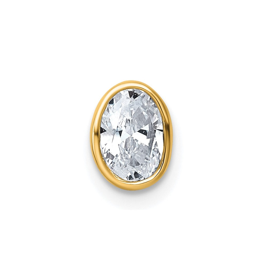 14K Yellow Or White Gold Lab Grown Diamond VS+ F+ Oval Complete Bezel Set Chain Slide Pendant