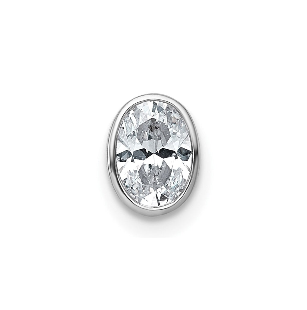14K Yellow Or White Gold Lab Grown Diamond VS+ F+ Oval Complete Bezel Set Chain Slide Pendant