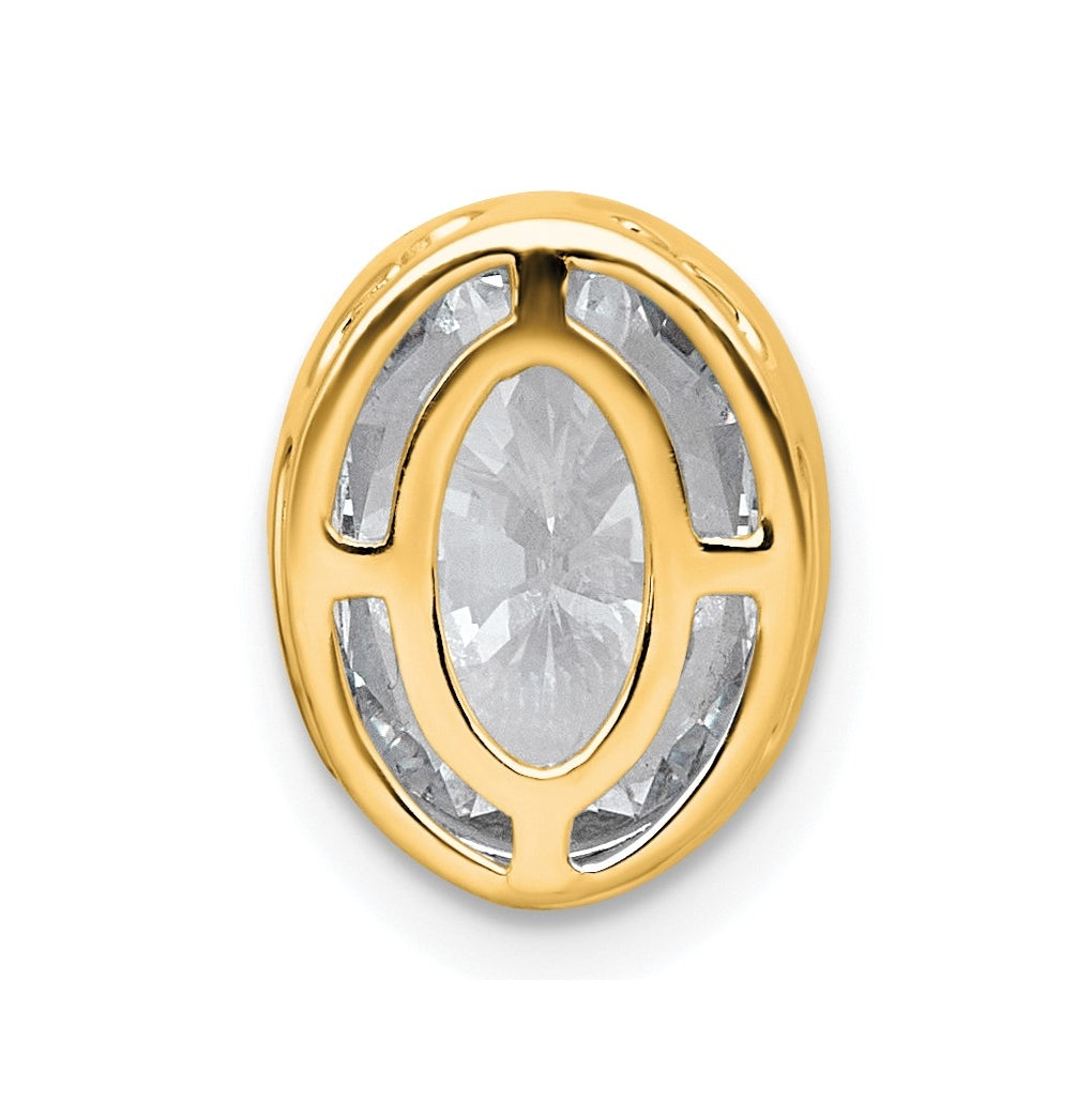 14K Yellow Or White Gold Lab Grown Diamond VS+ F+ Oval Complete Bezel Set Chain Slide Pendant