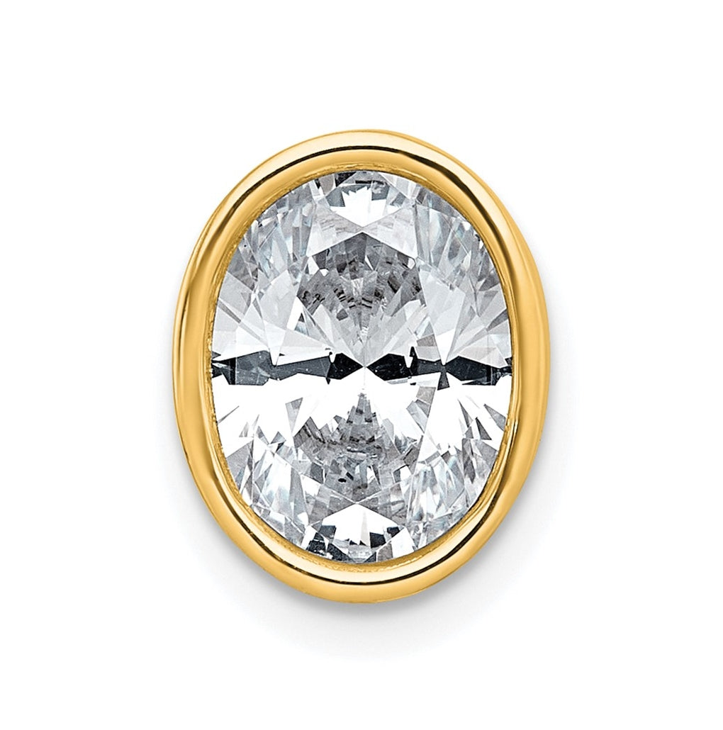 14K Yellow Or White Gold Certified Lab Grown Diamond VS+ F+ Oval Complete Bezel Set Chain Slide Pendant