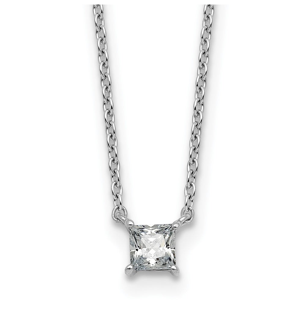 14K Yellow Or White Gold Lab Grown Diamond VS+ F+ Princess Complete 18 inch Four Prong Pendant Necklace