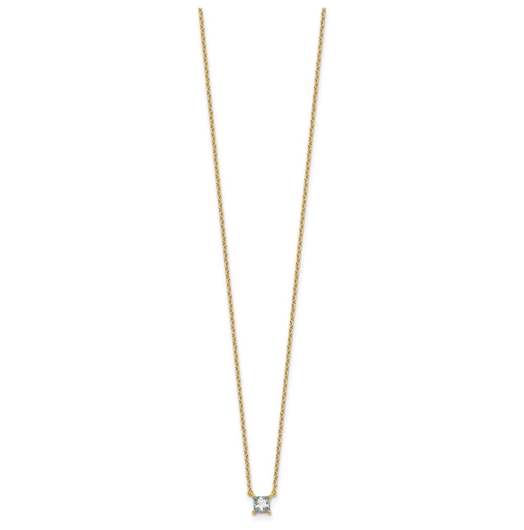 14K Yellow Or White Gold Lab Grown Diamond VS+ F+ Princess Complete 18 inch Four Prong Pendant Necklace
