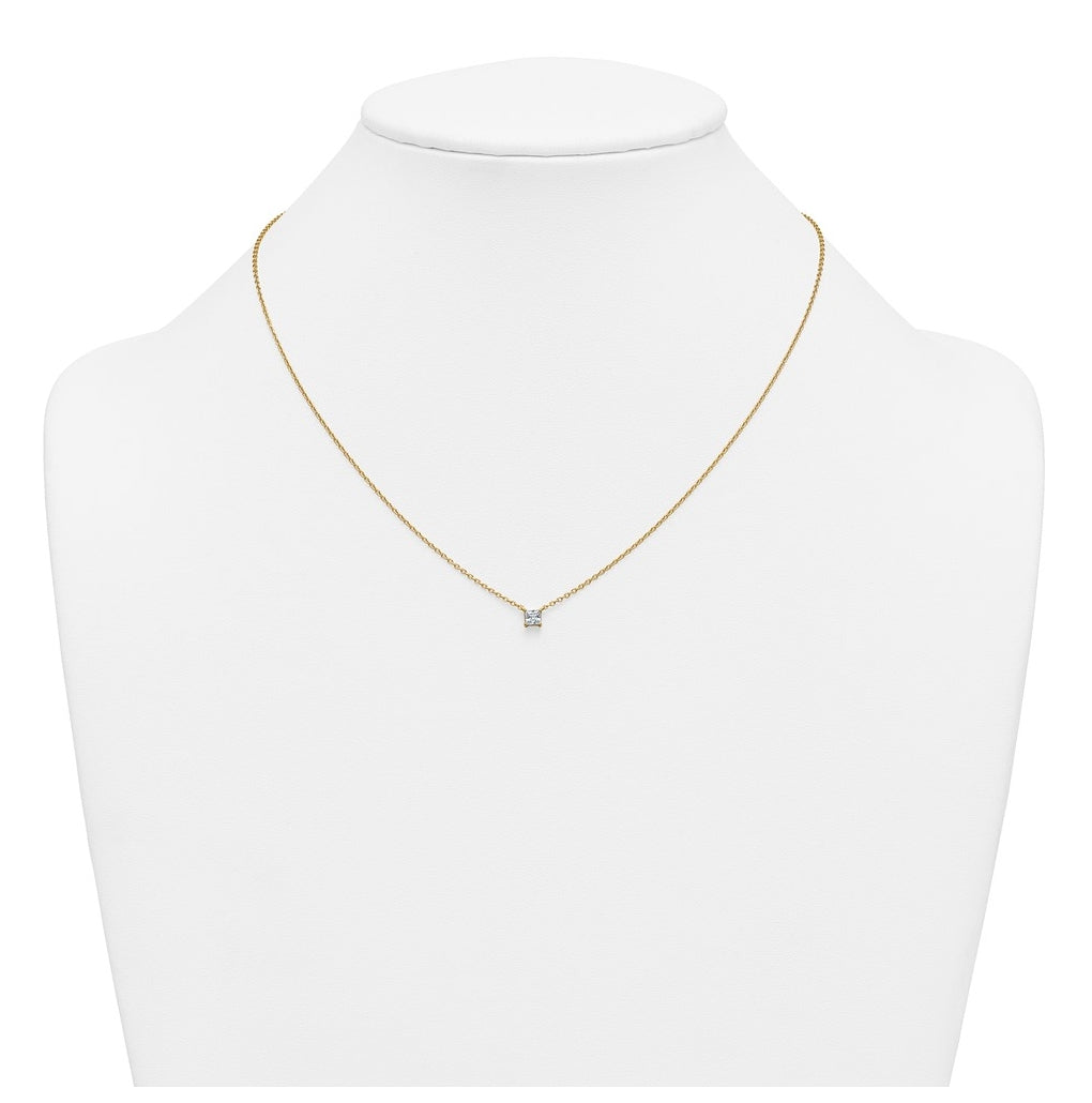 14K Yellow Or White Gold Lab Grown Diamond VS+ F+ Princess Complete 18 inch Four Prong Pendant Necklace