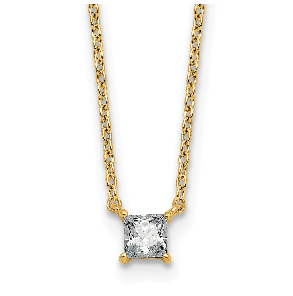 14K Yellow Or White Gold Lab Grown Diamond VS+ F+ Princess Complete 18 inch Four Prong Pendant Necklace