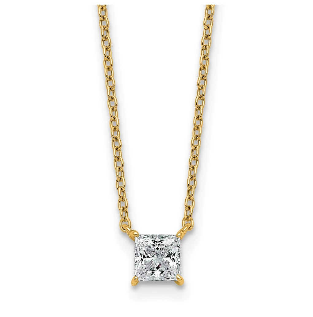 14K Yellow Or White Gold Lab Grown Diamond VS+ F+ Princess Complete 18 inch Four Prong Pendant Necklace