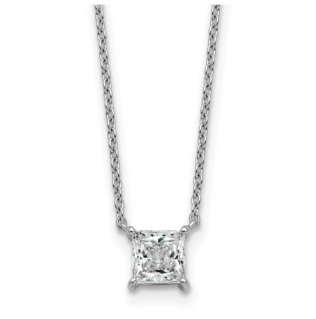 14K Yellow Or White Gold Lab Grown Diamond VS+ F+ Princess Complete 18 inch Four Prong Pendant Necklace