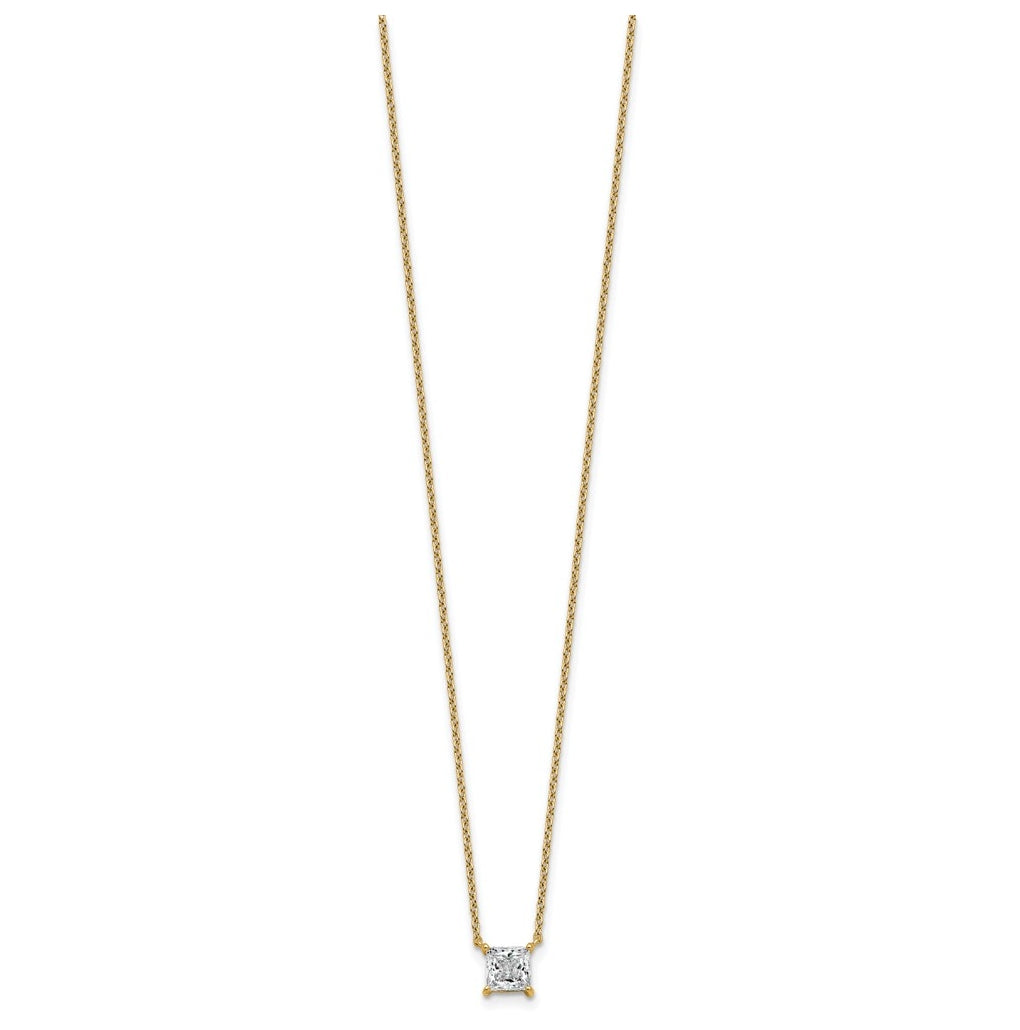 14K Yellow Or White Gold Lab Grown Diamond VS+ F+ Princess Complete 18 inch Four Prong Pendant Necklace