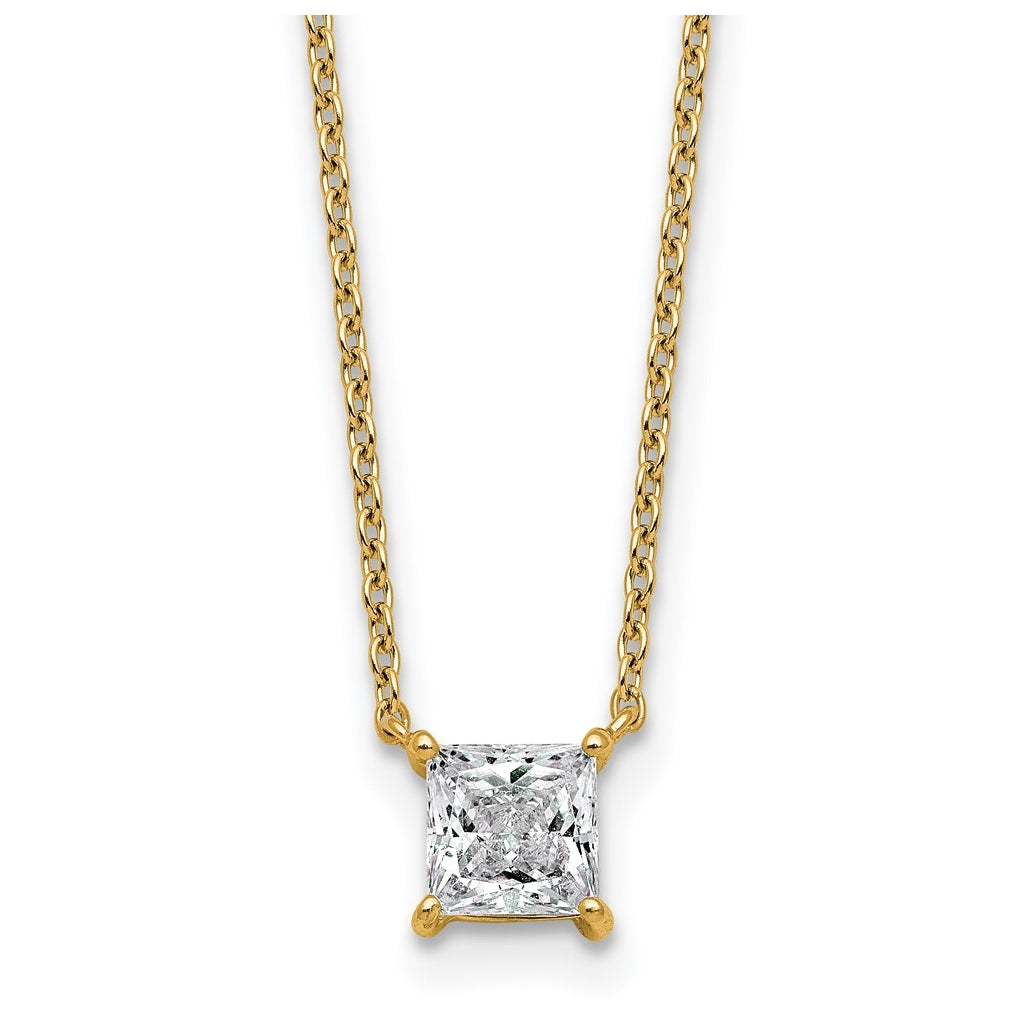 14K Yellow Or White Gold Lab Grown Diamond VS+ F+ Princess Complete 18 inch Four Prong Pendant Necklace
