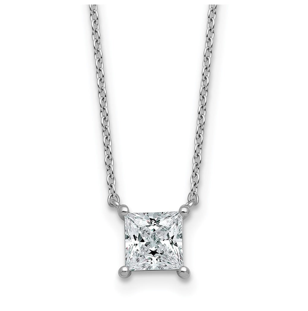 14K Yellow Or White Gold Certified Lab Grown Diamond VS+ F+ Princess Complete Four Prong 18 inch Pendant Necklace