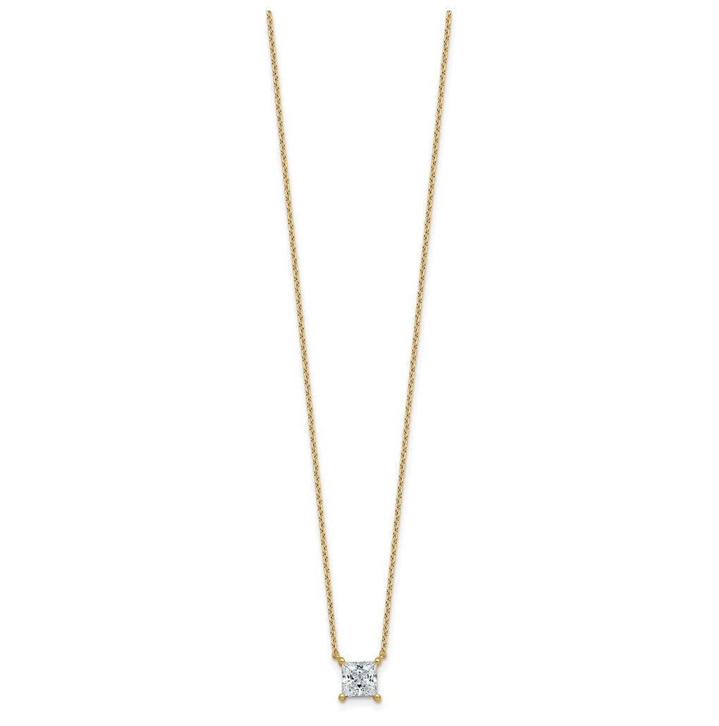 14K Yellow Or White Gold Lab Grown Diamond VS+ F+ Princess Complete 18 inch Four Prong Pendant Necklace