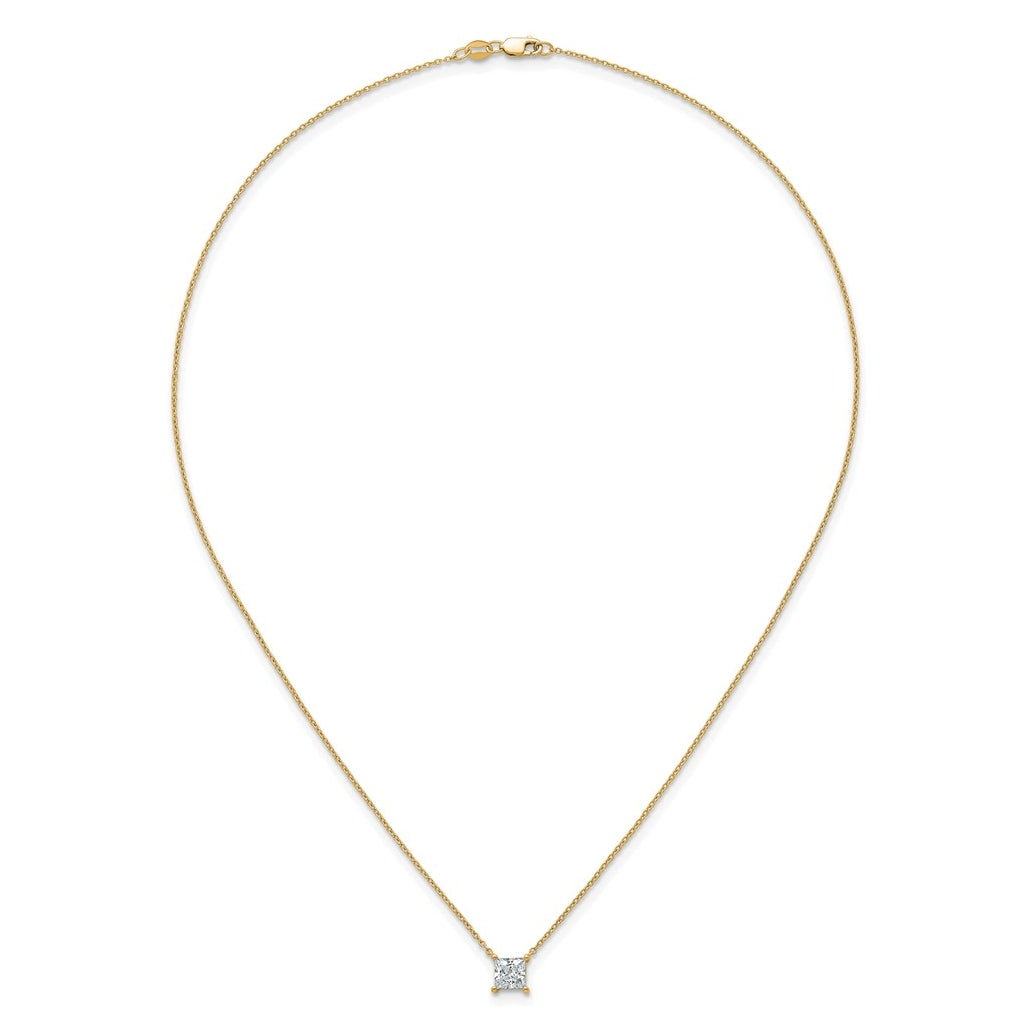 14K Yellow Or White Gold Certified Lab Grown Diamond VS+ F+ Princess Complete Four Prong 18 inch Pendant Necklace