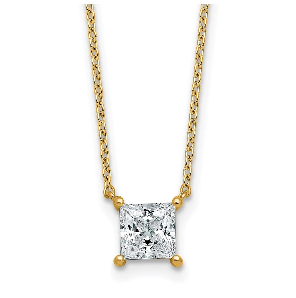 14K Yellow Or White Gold Certified Lab Grown Diamond VS+ F+ Princess Complete Four Prong 18 inch Pendant Necklace