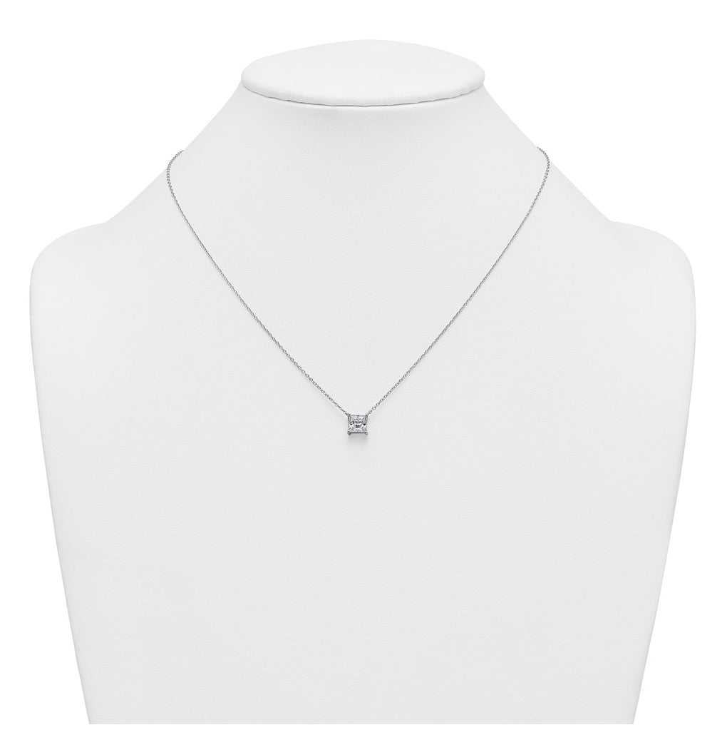 14K Yellow Or White Gold Certified Lab Grown Diamond VS+ F+ Princess Complete Four Prong 18 inch Pendant Necklace