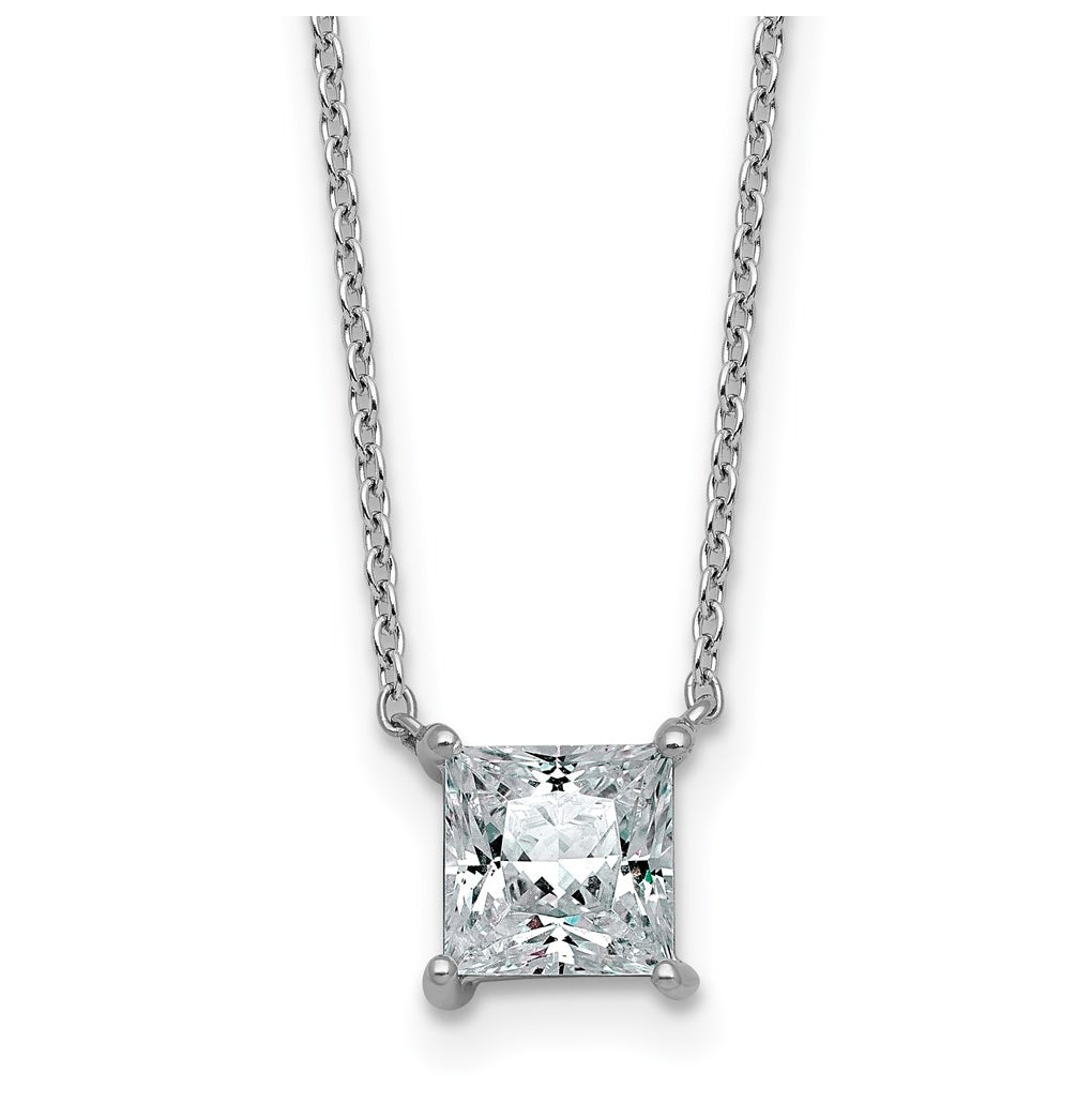 14K Yellow Or White Gold Lab Grown Diamond VS+ F+ Princess Complete 18 inch Four Prong Pendant Necklace