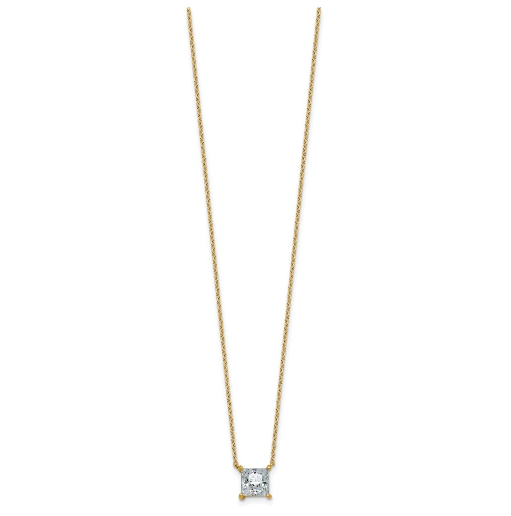 14K Yellow Or White Gold Lab Grown Diamond VS+ F+ Princess Complete 18 inch Four Prong Pendant Necklace
