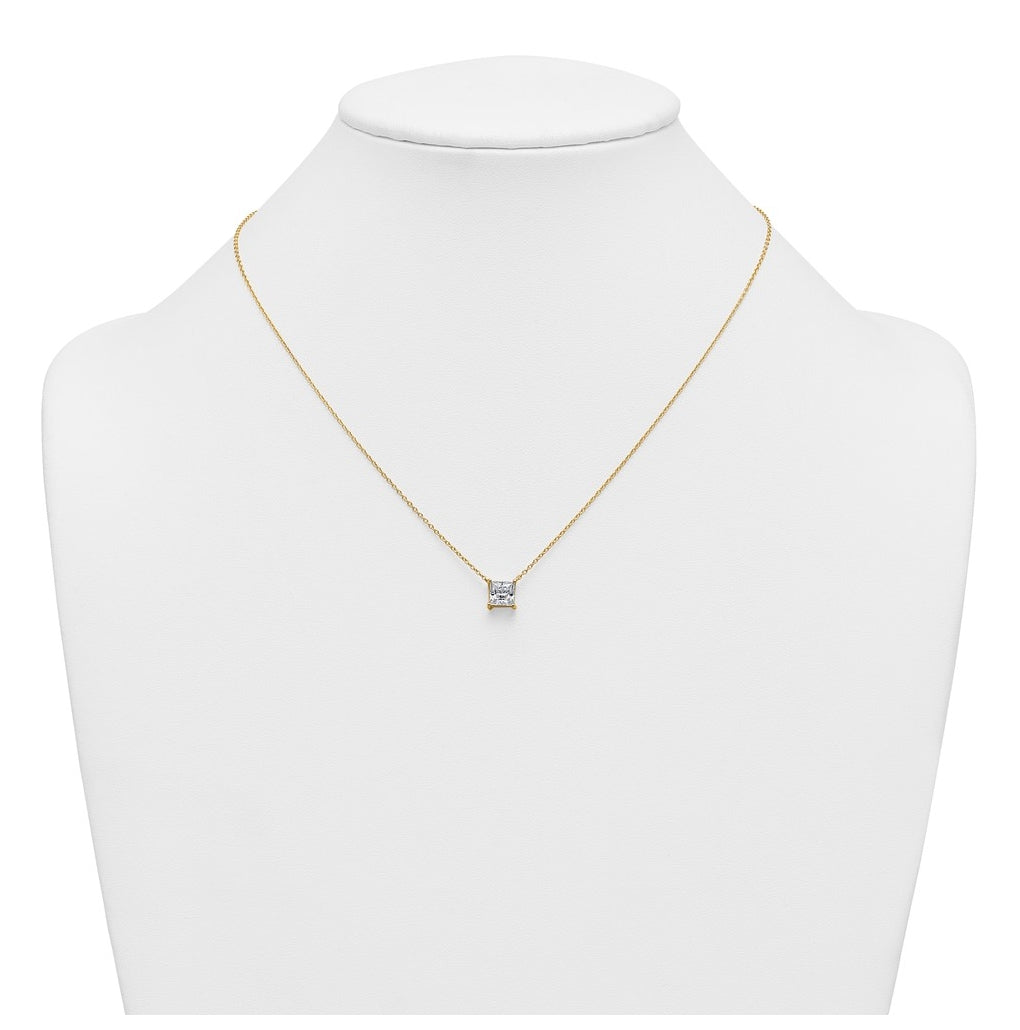 14K Yellow Or White Gold Certified Lab Grown Diamond VS+ F+ Princess Complete Four Prong 18 inch Pendant Necklace