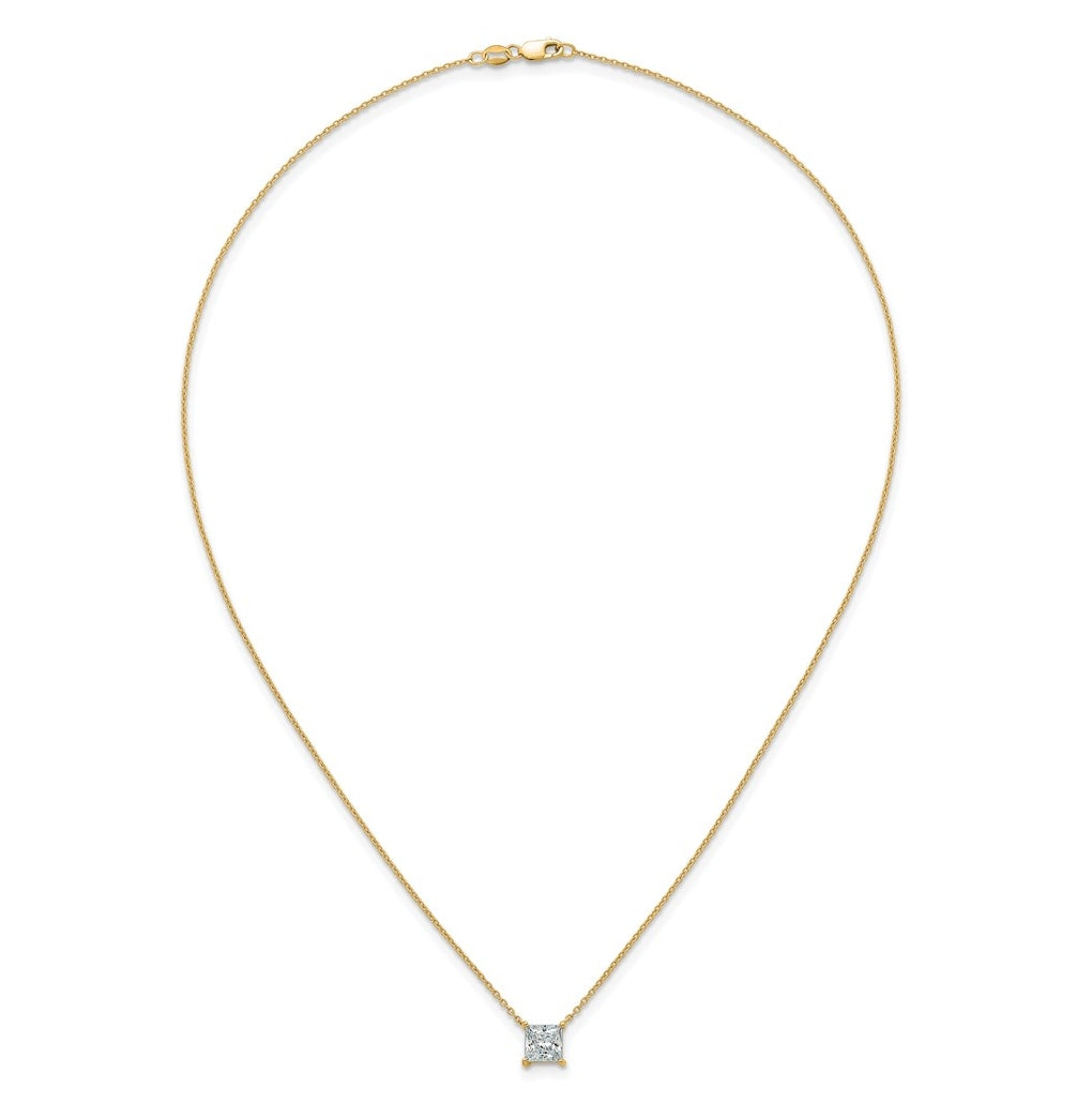 14K Yellow Or White Gold Lab Grown Diamond VS+ F+ Princess Complete 18 inch Four Prong Pendant Necklace