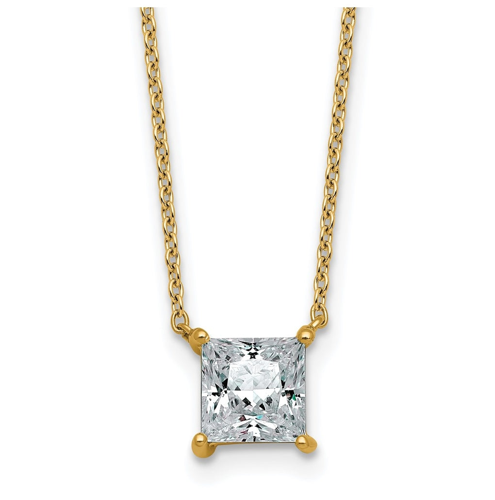 14K Yellow Or White Gold Lab Grown Diamond VS+ F+ Princess Complete 18 inch Four Prong Pendant Necklace