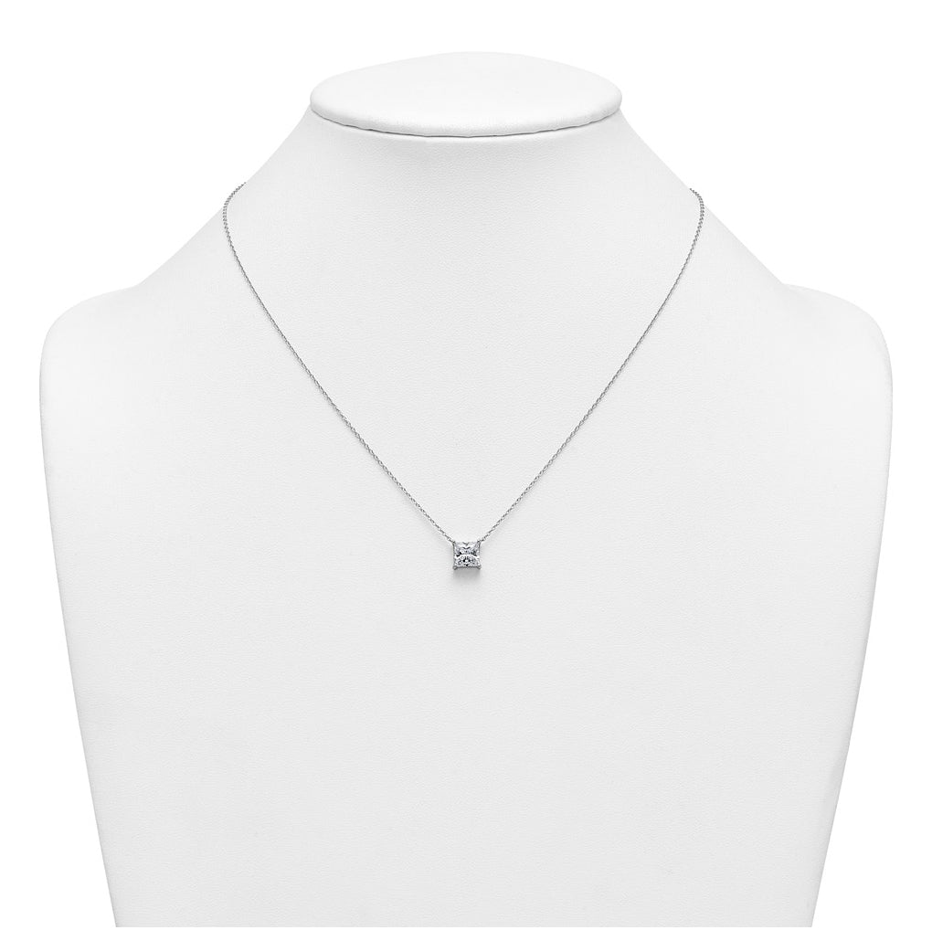 14K Yellow Or White Gold Lab Grown Diamond VS+ F+ Princess Complete 18 inch Four Prong Pendant Necklace