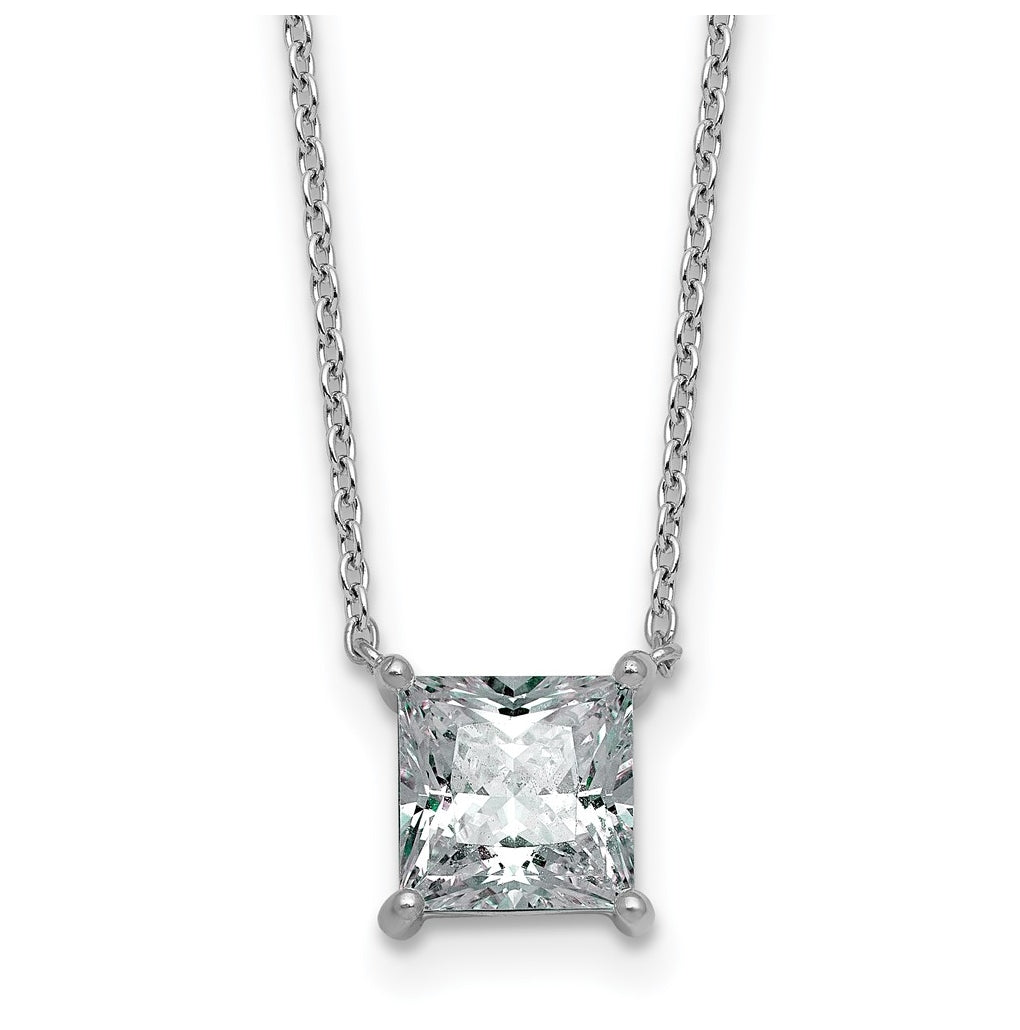 14K Yellow Or White Gold Lab Grown Diamond VS+ F+ Princess Complete 18 inch Four Prong Pendant Necklace