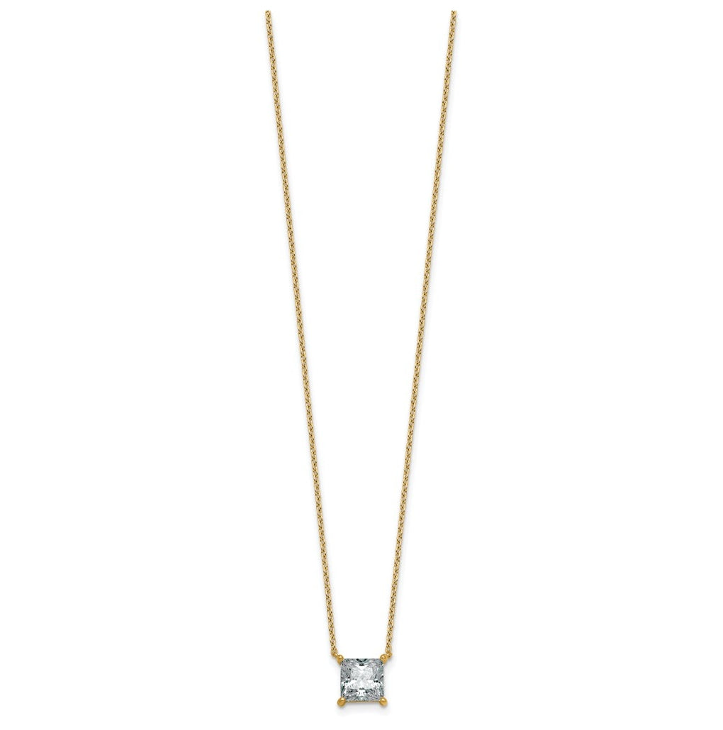 14K Yellow Or White Gold Certified Lab Grown Diamond VS+ F+ Princess Complete Four Prong 18 inch Pendant Necklace