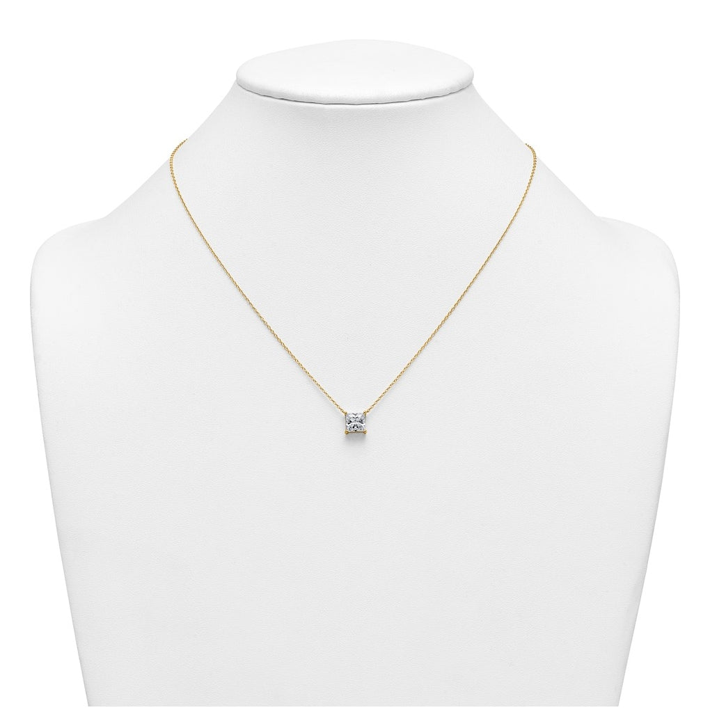 14K Yellow Or White Gold Certified Lab Grown Diamond VS+ F+ Princess Complete Four Prong 18 inch Pendant Necklace