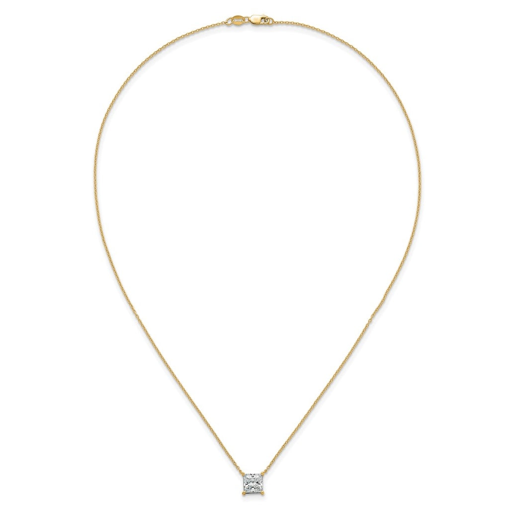 14K Yellow Or White Gold Lab Grown Diamond VS+ F+ Princess Complete 18 inch Four Prong Pendant Necklace