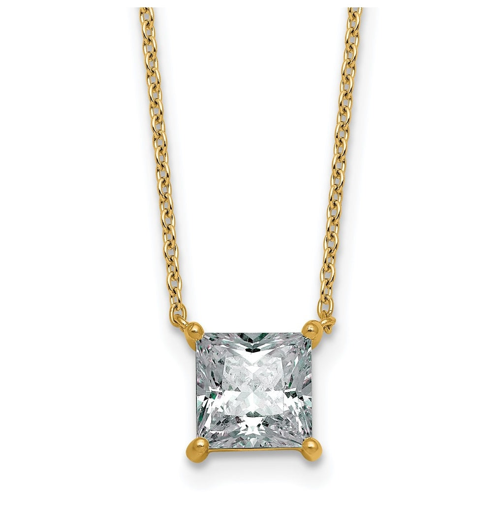 14K Yellow Or White Gold Lab Grown Diamond VS+ F+ Princess Complete 18 inch Four Prong Pendant Necklace