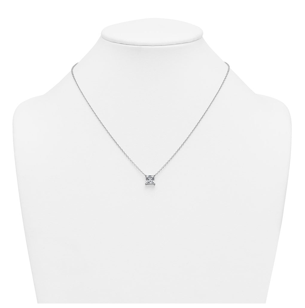 14K Yellow Or White Gold Certified Lab Grown Diamond VS+ F+ Princess Complete Four Prong 18 inch Pendant Necklace